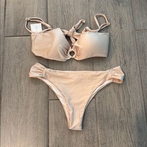 Reina Satin-Look Bikini Set in Champagne cream luxury bikini set